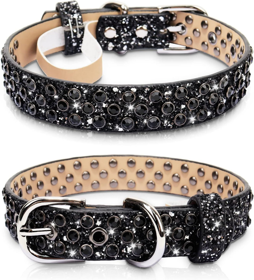 Rhinestone Leather Dog Collar Bling Dog Collars for Small Medium Large Dogs - Soft Microfiber Leather with Adjustable