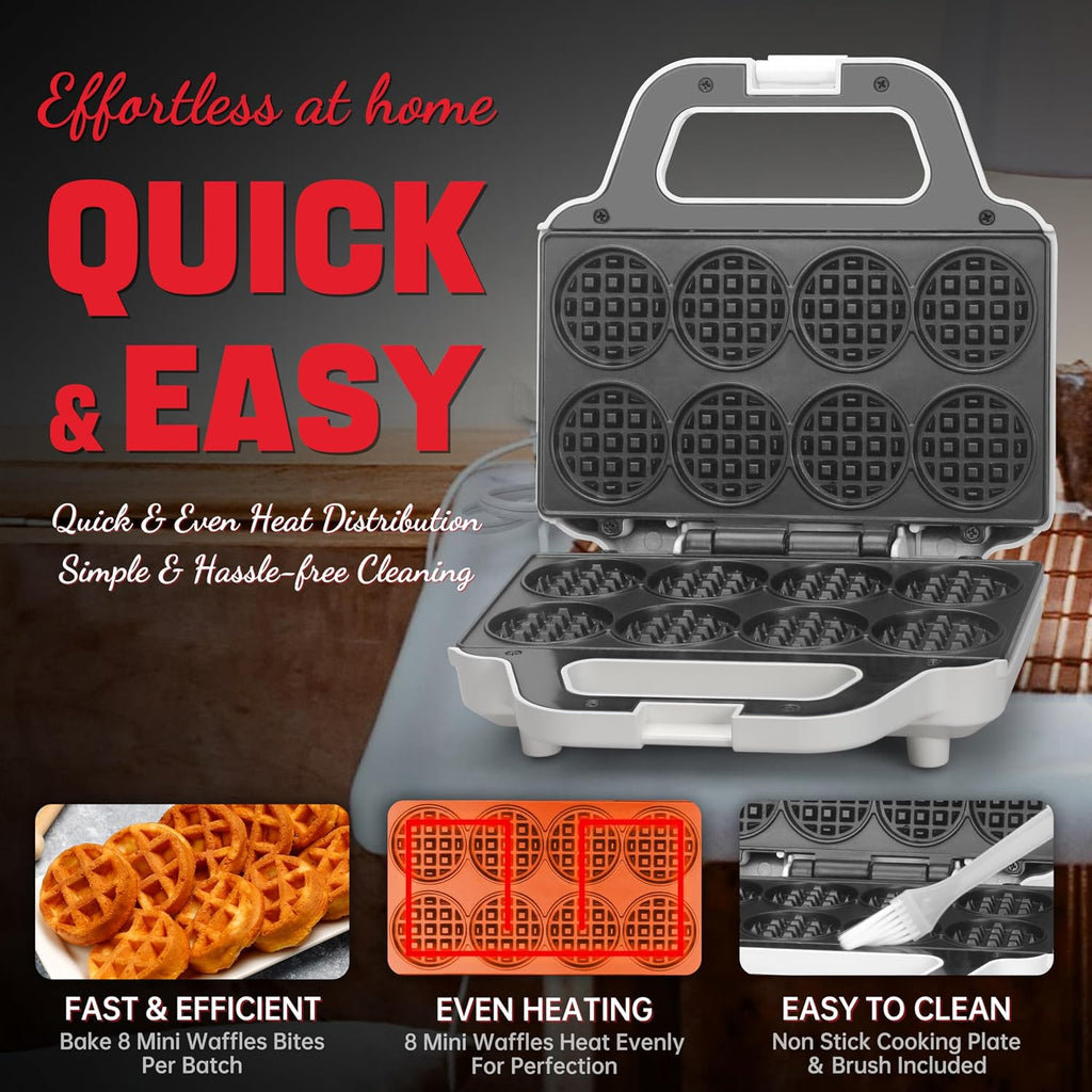 Mini Waffle Maker Machine, Bake 8 x 2'' Tiny Waffle Bites, Tiny Waffle Bites Iron for Kids,Small Waffle Maker