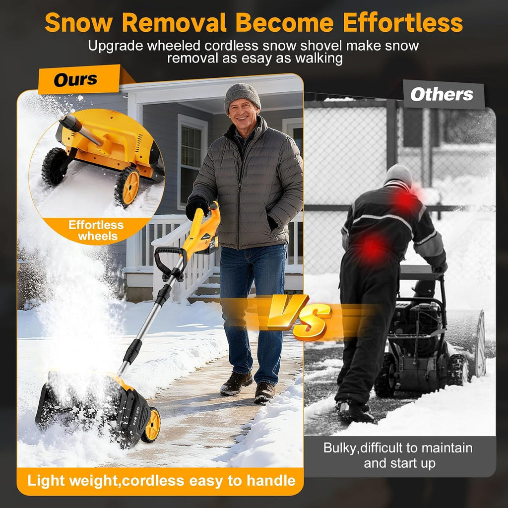 17-Inch Cordless Snow Shovel with Wheels, 9000mAh Brushless Electric Snow Blower Battery Powered, 26Ft Snow Thrower