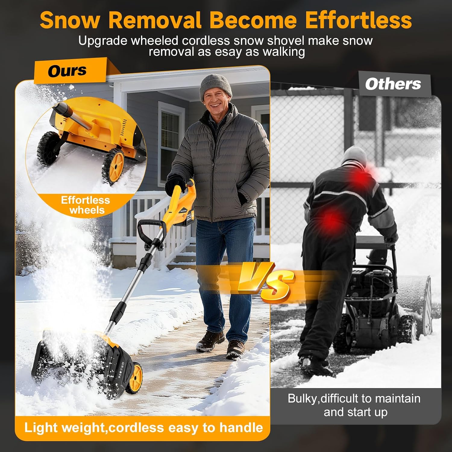 17-Inch Cordless Snow Shovel with Wheels, 9000mAh Brushless Electric Snow Blower Battery Powered, 26Ft Snow Thrower