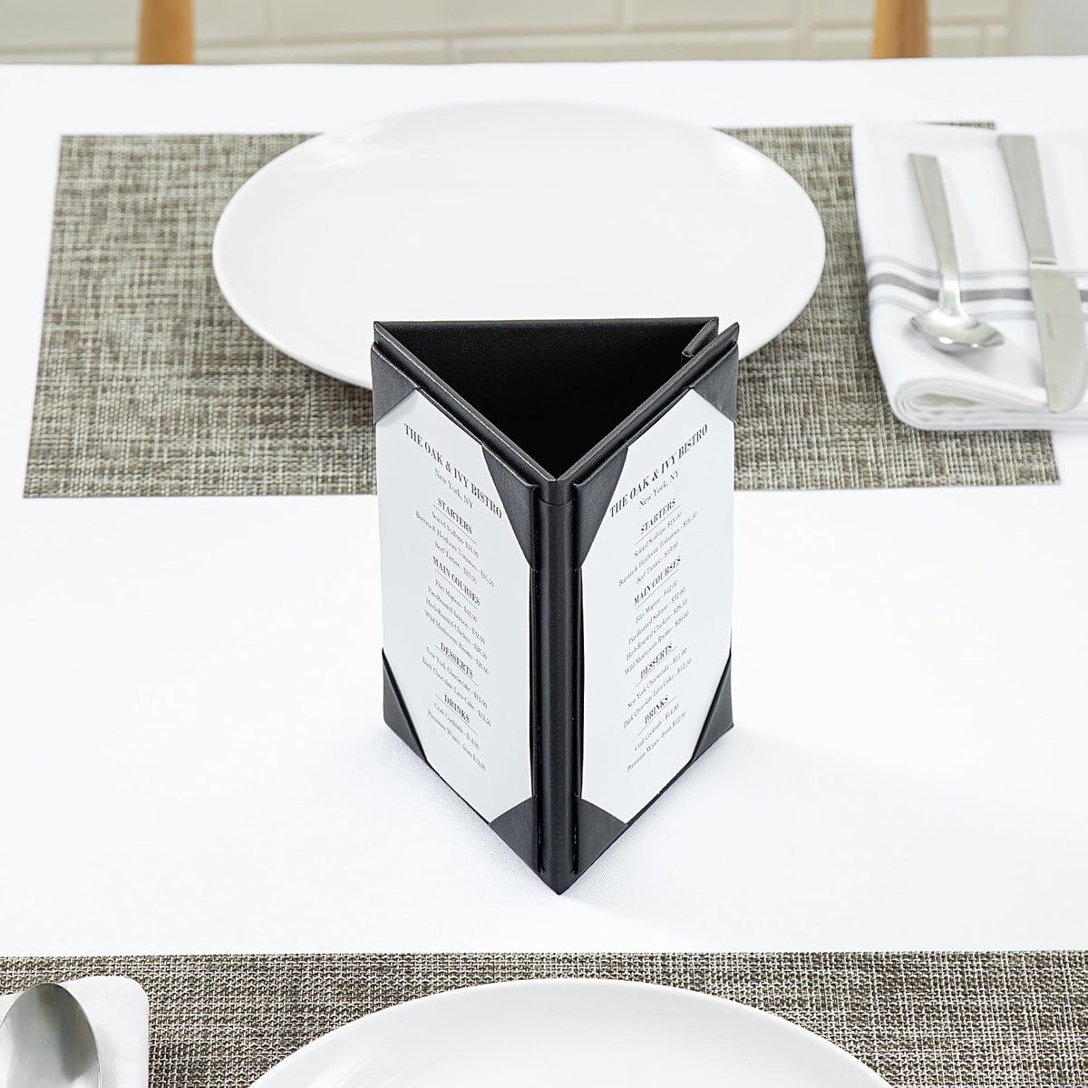 4 x 6 in Black Triangular Menu Table Tents, 3-View, 12 Count