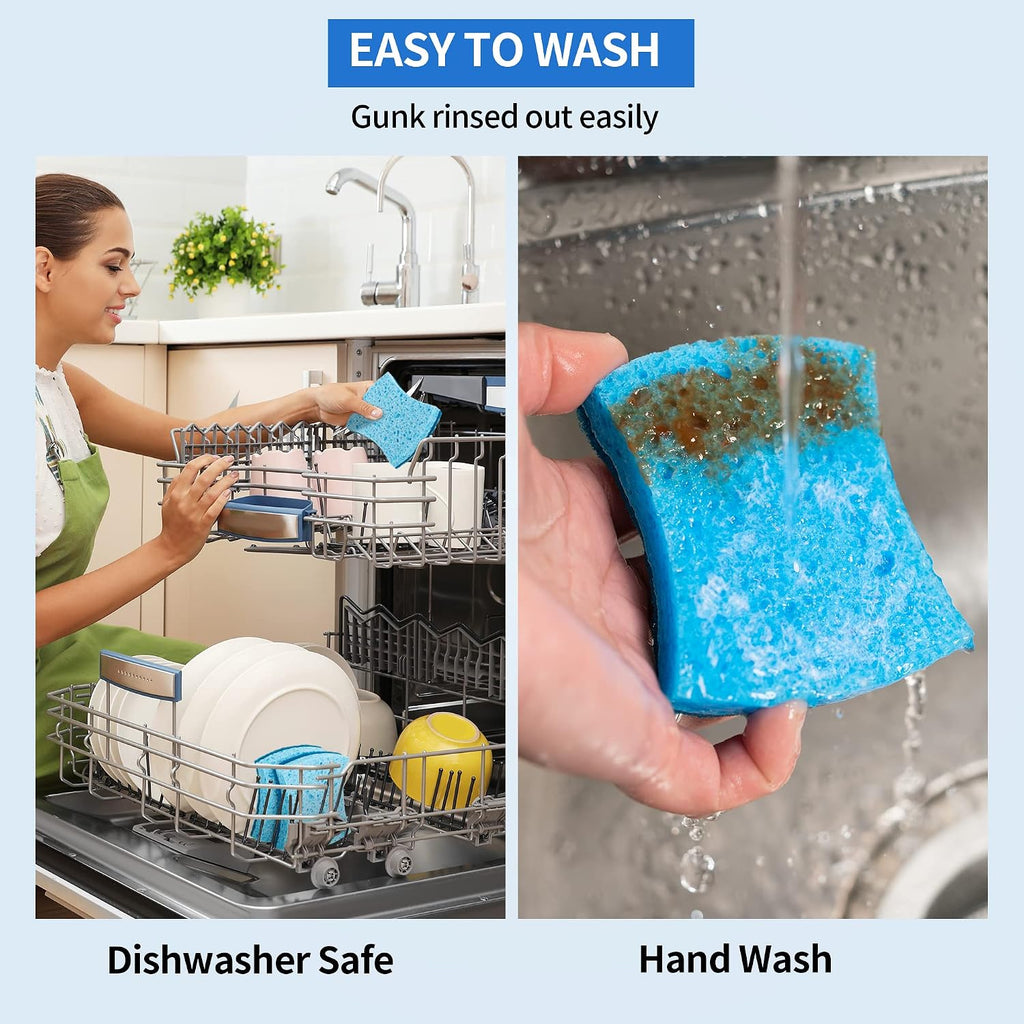 Non-Scratch Cellulose Scrub Sponges 12 Pack, Sponges Kitchen with Double-Side & Ergonomic Design for Dishes, Coated
