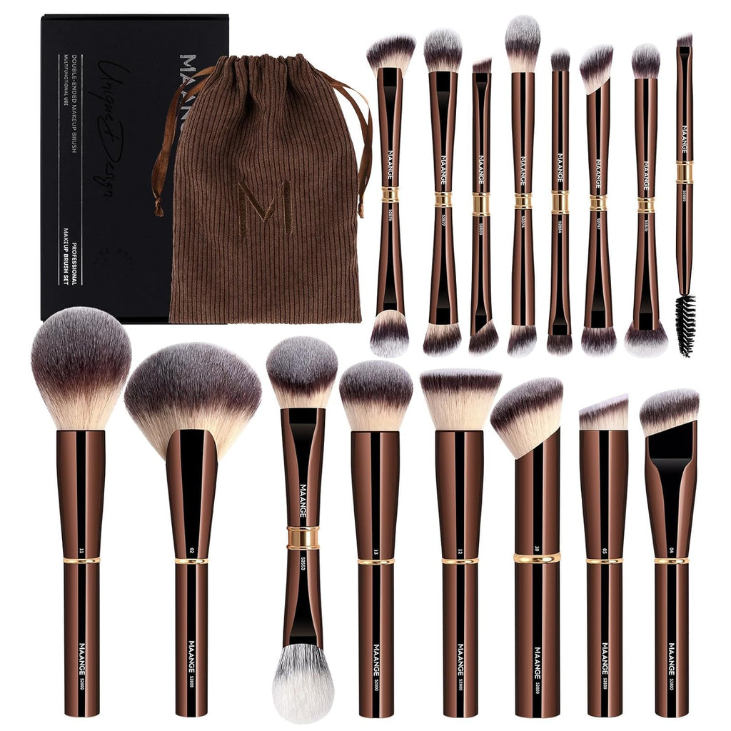 Makeup Brushes 16Pcs Professional Foundation Powder Blush Contour Eyeshadows Double-End Makeup Brushes Set with Bag