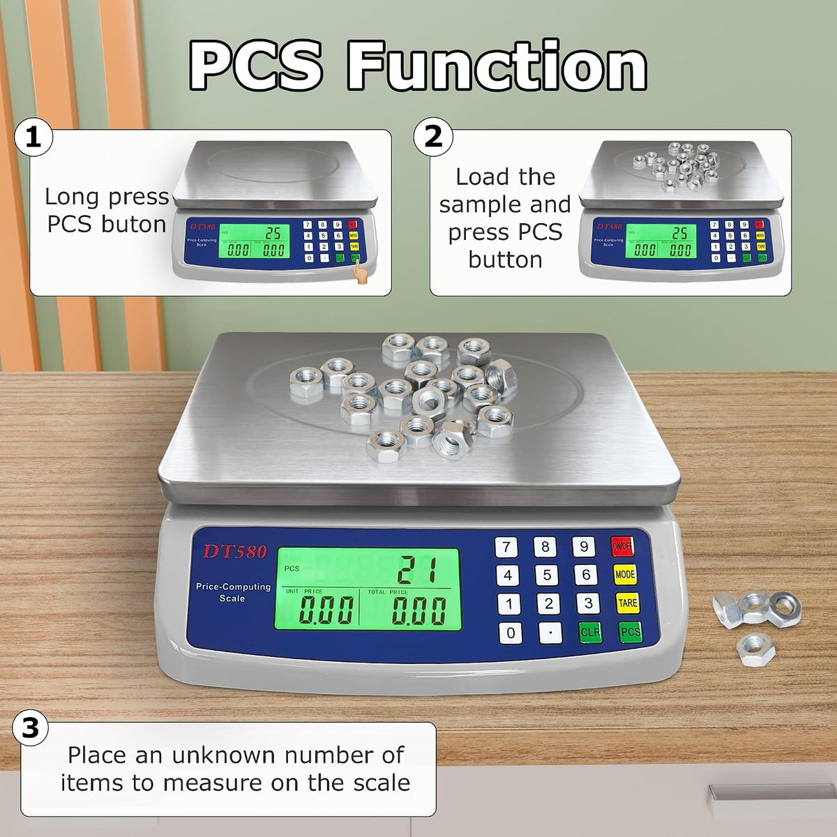 Large Digital Kitchen Scale 40kg/88lb Stainless Steel Price Computing Scale Counting Scale Deli Scale with LCD
