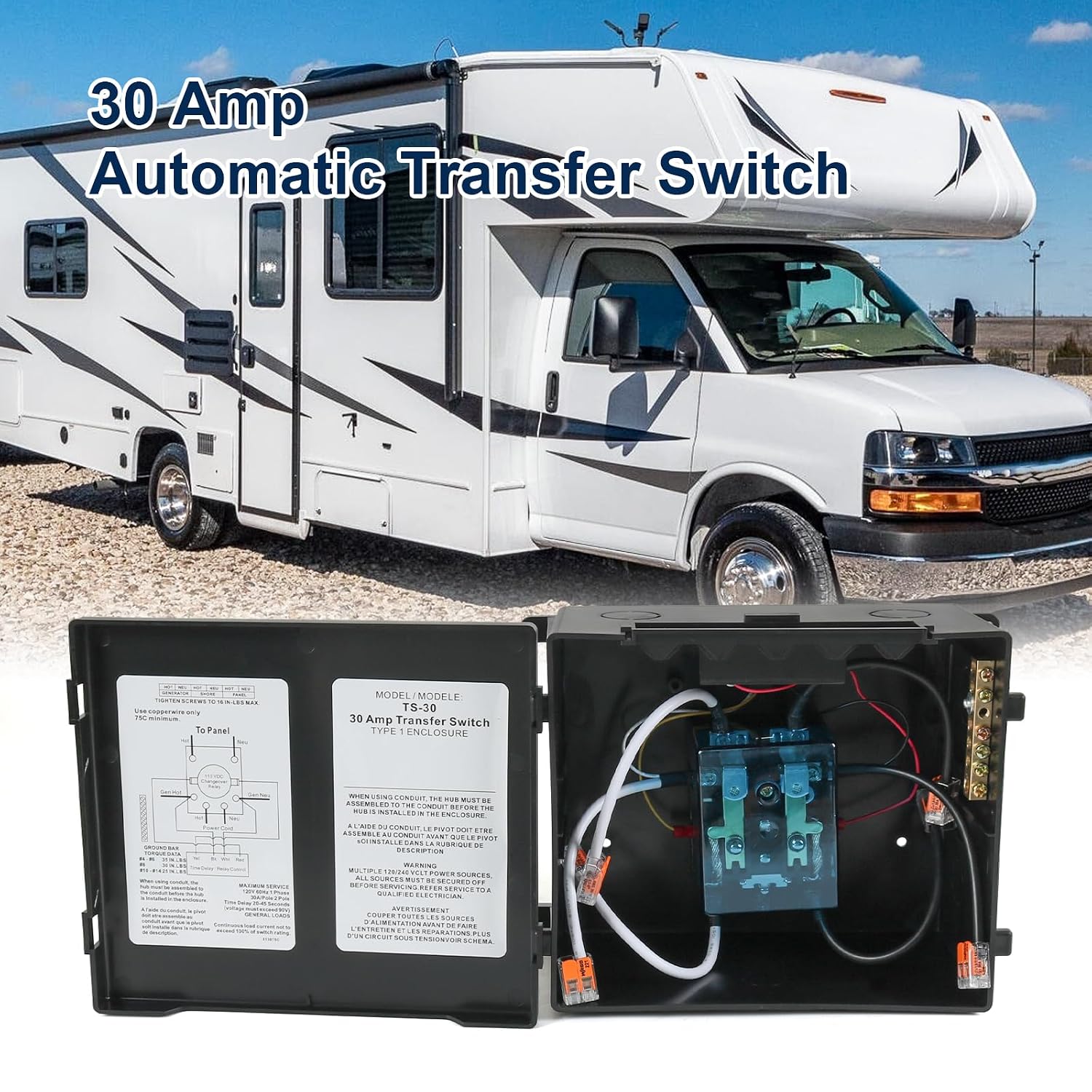 30 Amp Automatic Transfer Switch, Rated 120VAC Applied to RV