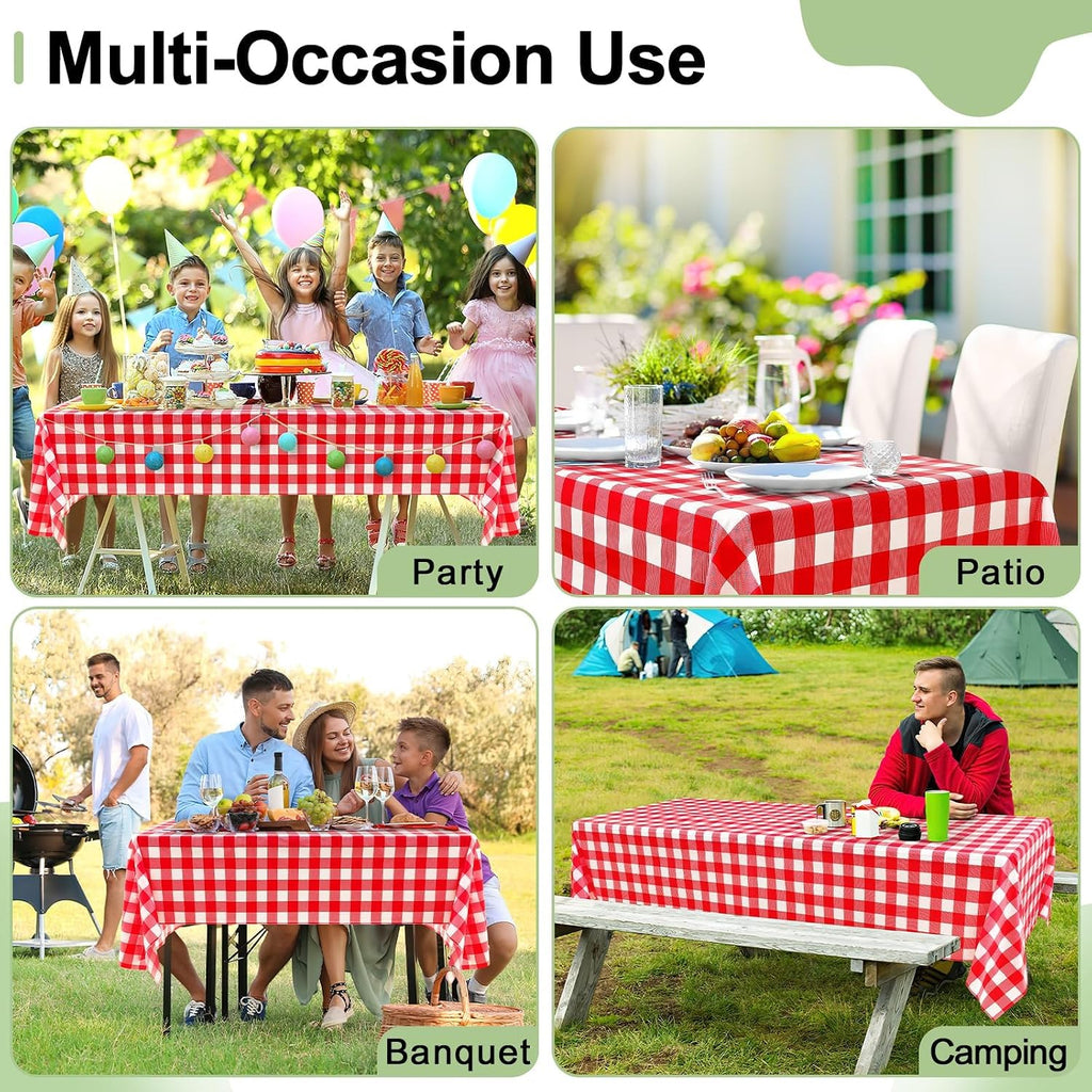 4 Packs Buffalo Disposable Table Cloth, 54 x 108 Inch Waterproof Plastic Tablecloth, Rectangle Red and White