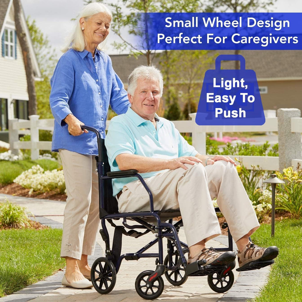 Transport Wheelchair With 19 inch Seat, Folding Transport Chair with Foot Rests, Foldable Lightweight Wheelchair
