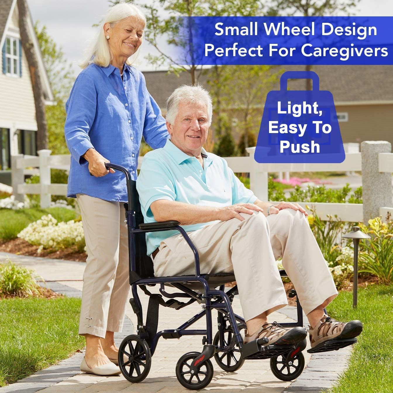 Transport Wheelchair With 19 inch Seat, Folding Transport Chair with Foot Rests, Foldable Lightweight Wheelchair