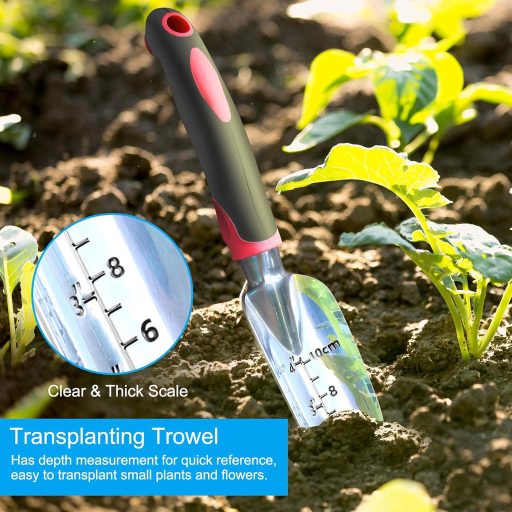 Garden Tool Set, 3 Pieces Aluminum Heavy Gardening Kit Including Hand Shovel, Transplant Shovel and Hand Rake with