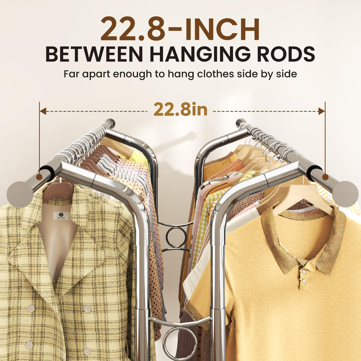 620 Lbs Heavy Duty Rolling Clothes Rack, Double Rail