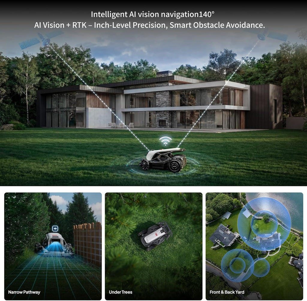 TRON AI Robot Lawn Mower with Wire-Free RTK Navigation, Robotic Lawn Mower for Large Yards, Dual Hub Motors for 65%