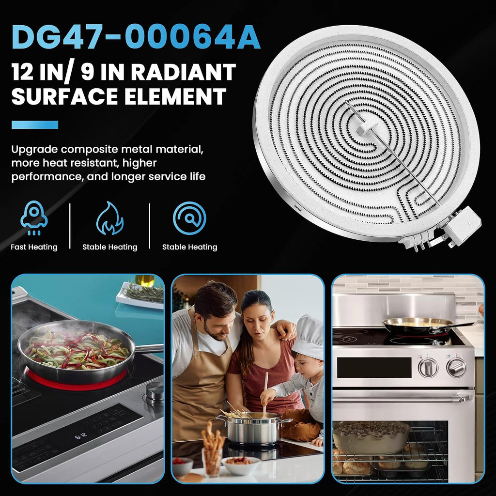 12 in DG47-00064A DG47-00056A Electric Range Dual Radiant Surface Element Fit for Sam-Sung NE58, NE59, NE63 Series Electric Stove, Replaces AP5986691 EAP11729066 PS11729066 by Fetechmate