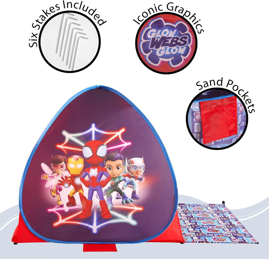 Marvel Spidey and His Amazing Friends Pop Up Tent for Kids, Outdoor Portable Play Tent with UV Sun Shade, Easy Setup