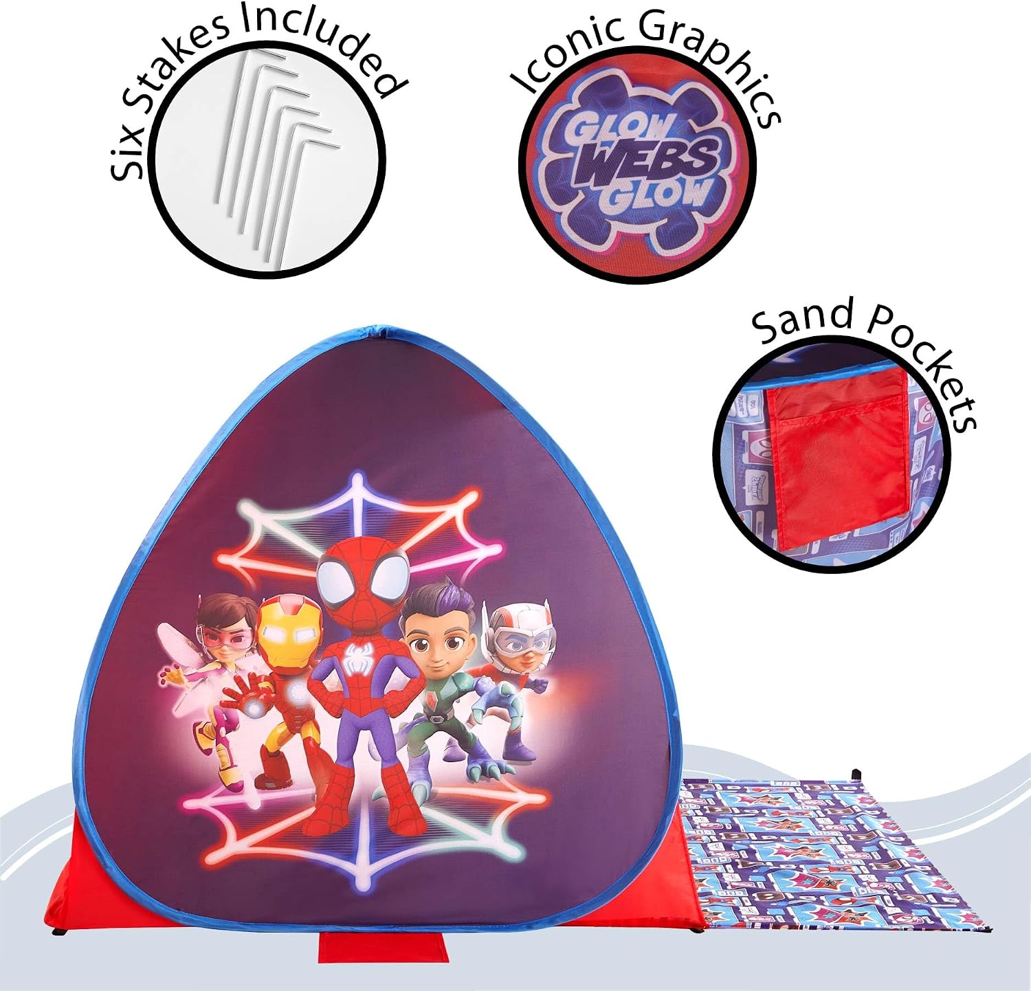 Marvel Spidey and His Amazing Friends Pop Up Tent for Kids, Outdoor Portable Play Tent with UV Sun Shade, Easy Setup