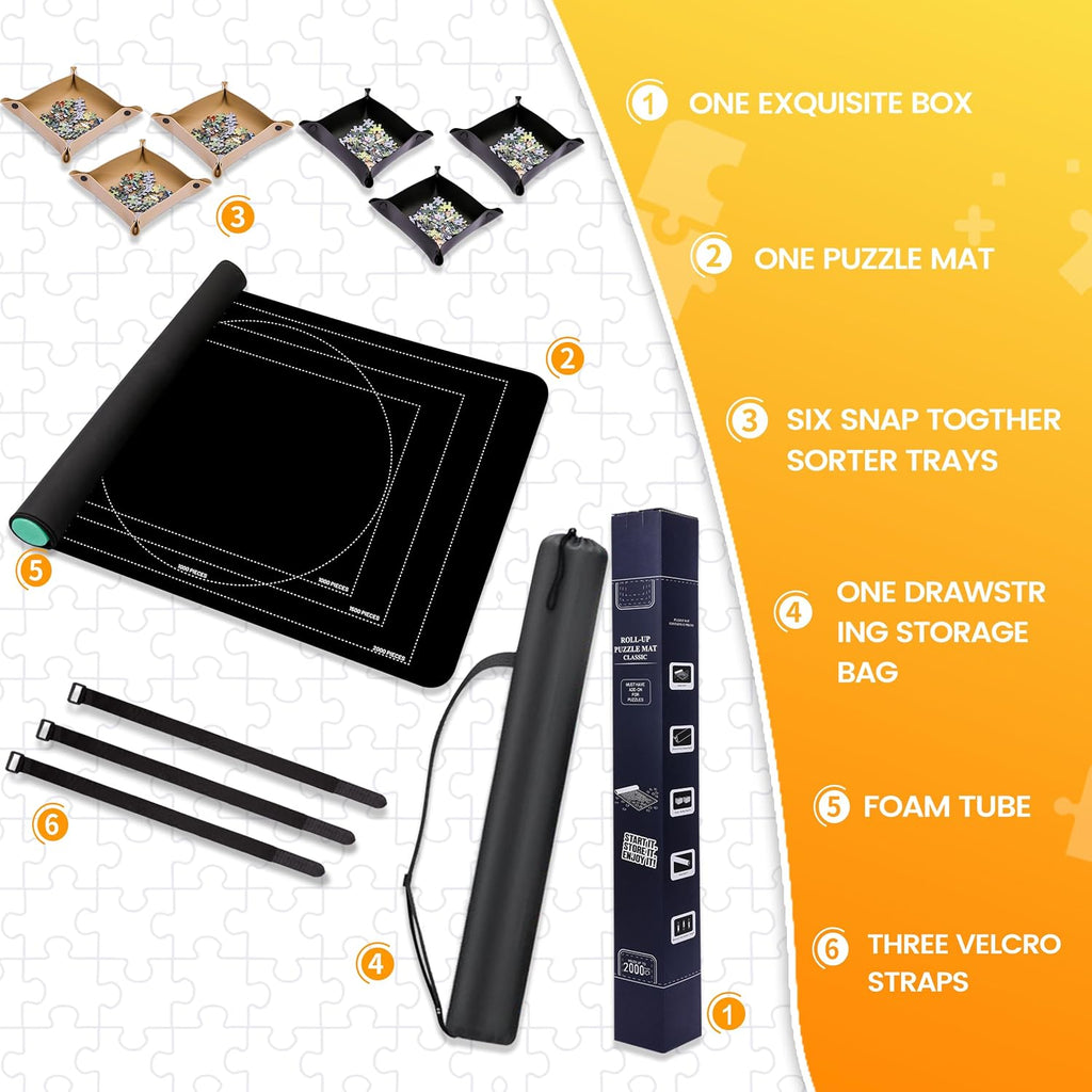 Jigsaw Puzzle Mat Roll Up, Portable Saver Pad 48” x 31” Up to 2000 Pieces, Puzzles Matt Rollup with Non-Slip Rubber
