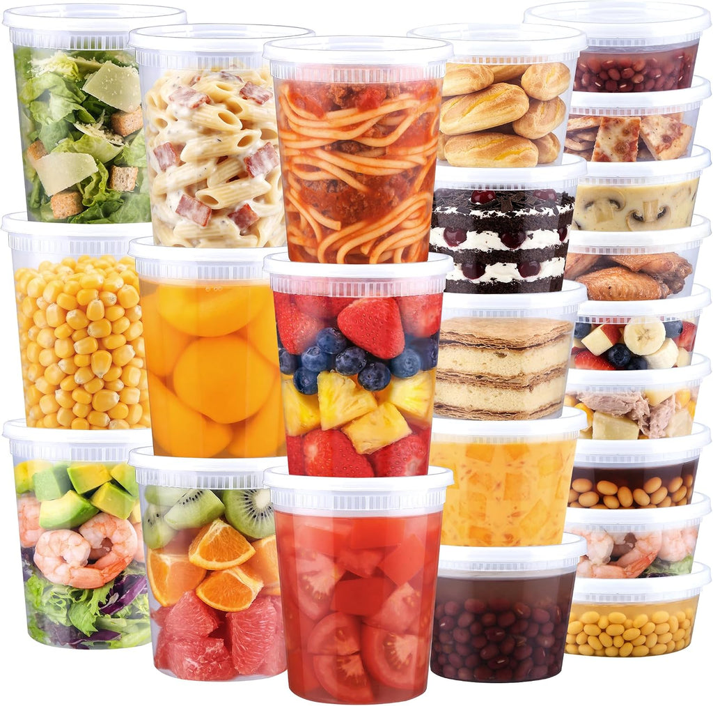 60 Sets Deli Containers with Lids - 32/16/8 oz, 20 of Each Size