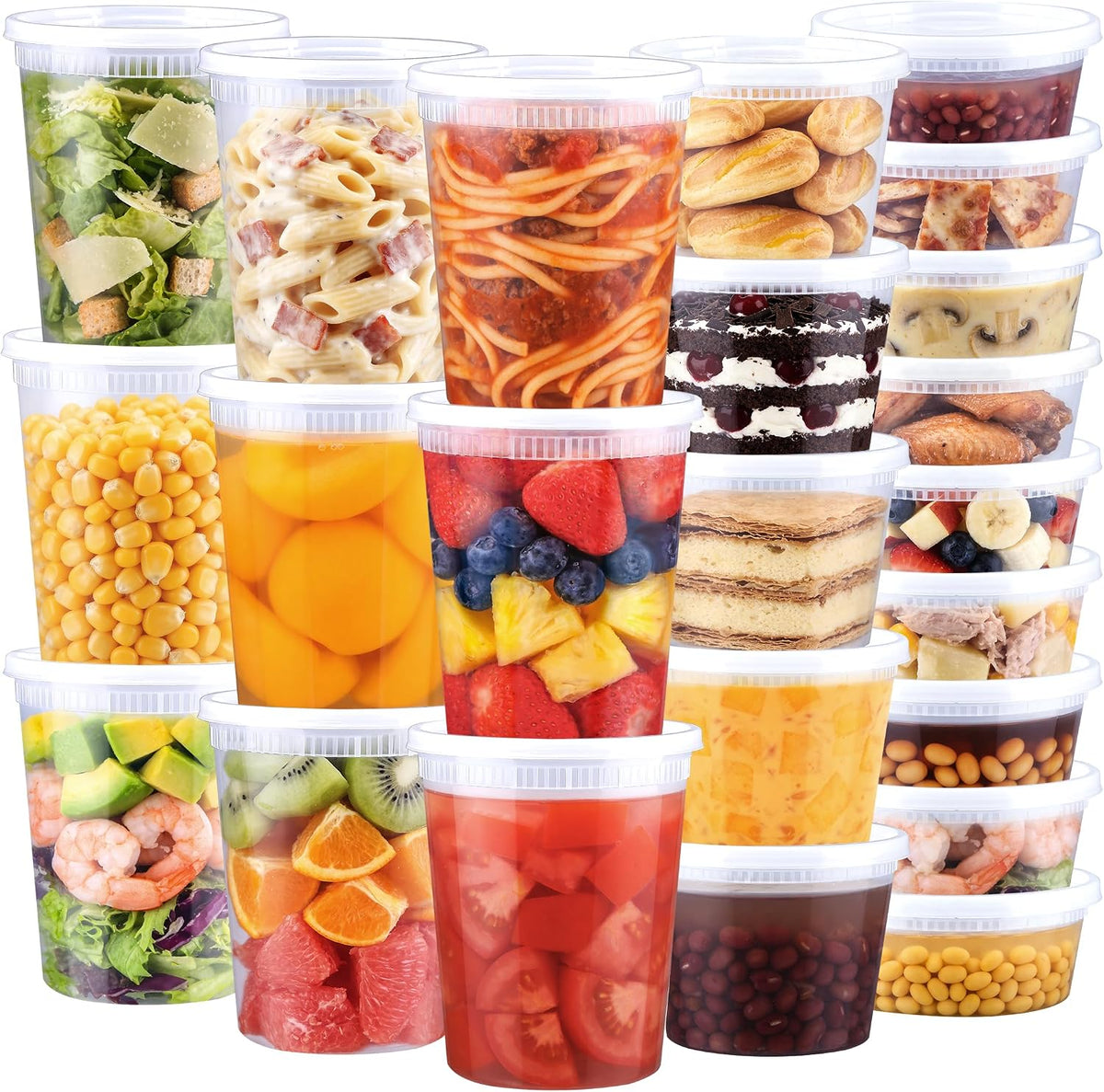 60 Sets Deli Containers with Lids - 32/16/8 oz, 20 of Each Size