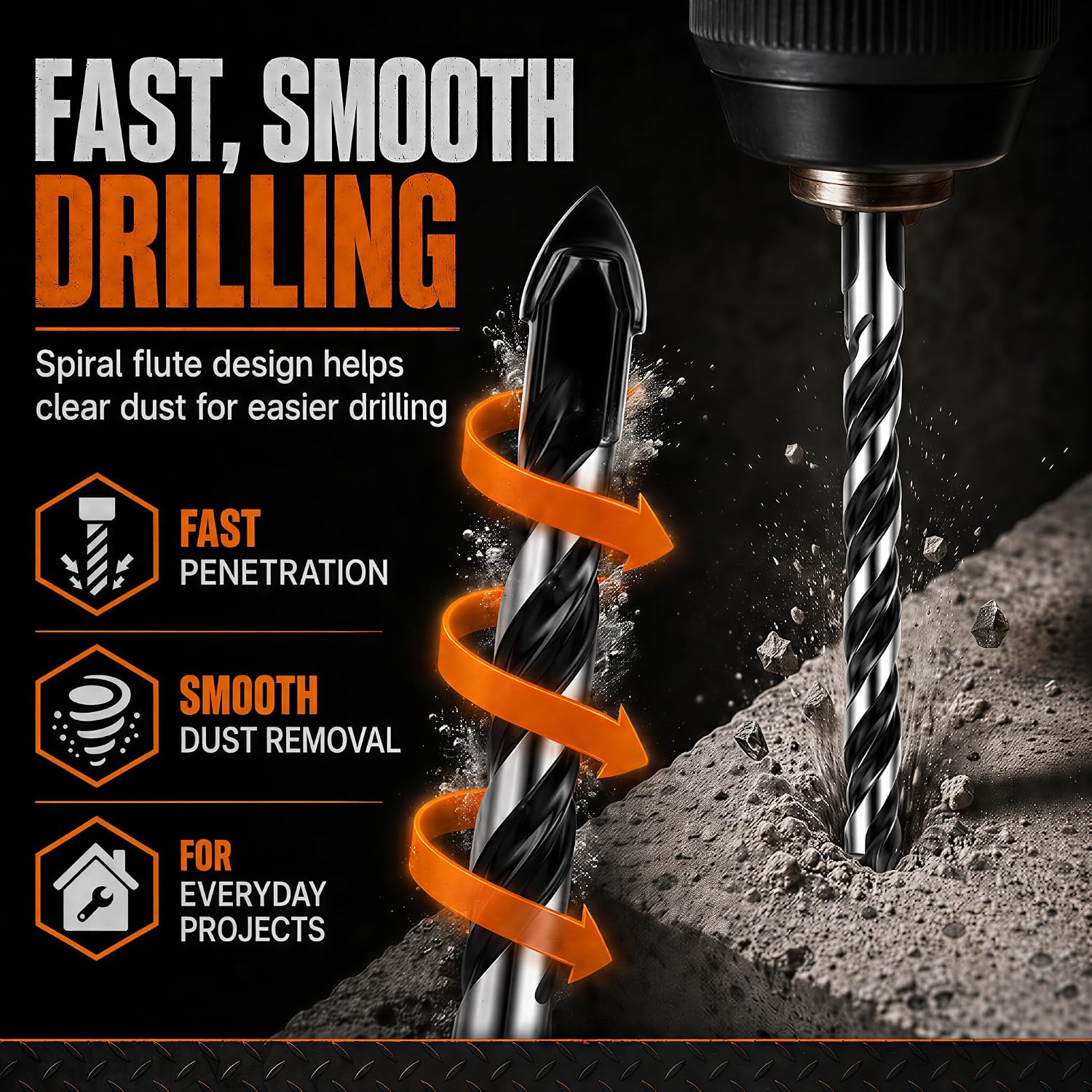 10-Piece Masonry Drill Bit Set & Concrete Drill Bit Set, 7 Sizes, 1/8"-1/2" | Carbide Drill Bits for Tile, Ceramic