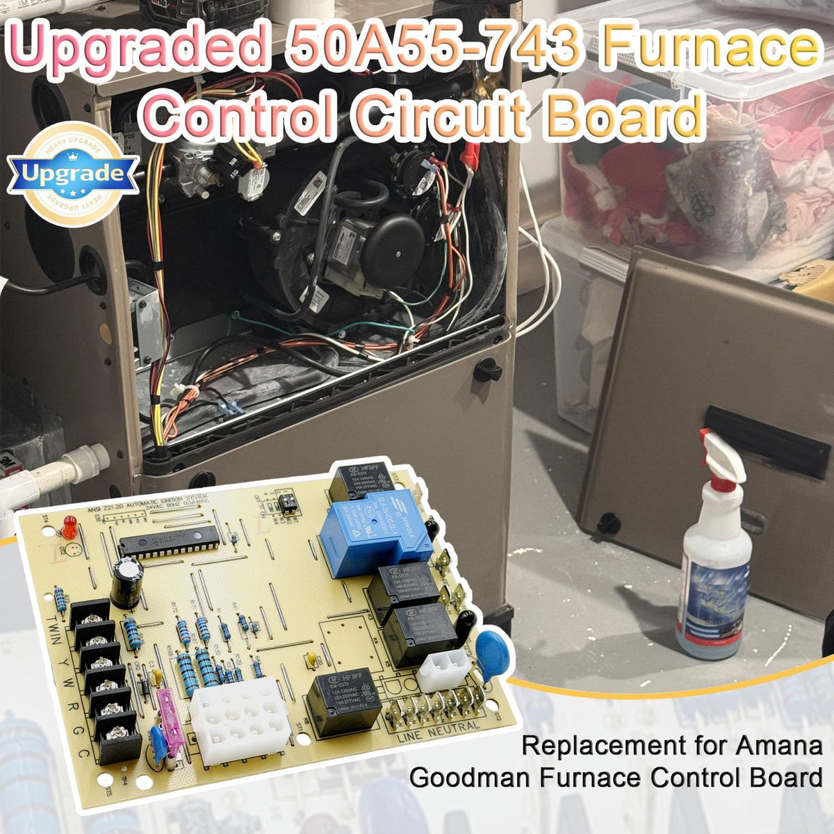 Upgraded 50A55-743 Furnace Control Circuit Board for Amana/Goodman Furnace Control Board Replaces PCBBF112S 0130F00005S B18099-26，Goodman Furnace Replacement Control Board,Goodman Furnace Parts