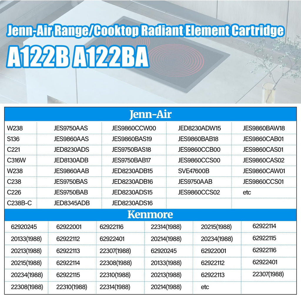 A122B A122BA Radiant Cartridge for Jenn Air Cooktop Replacement Parts