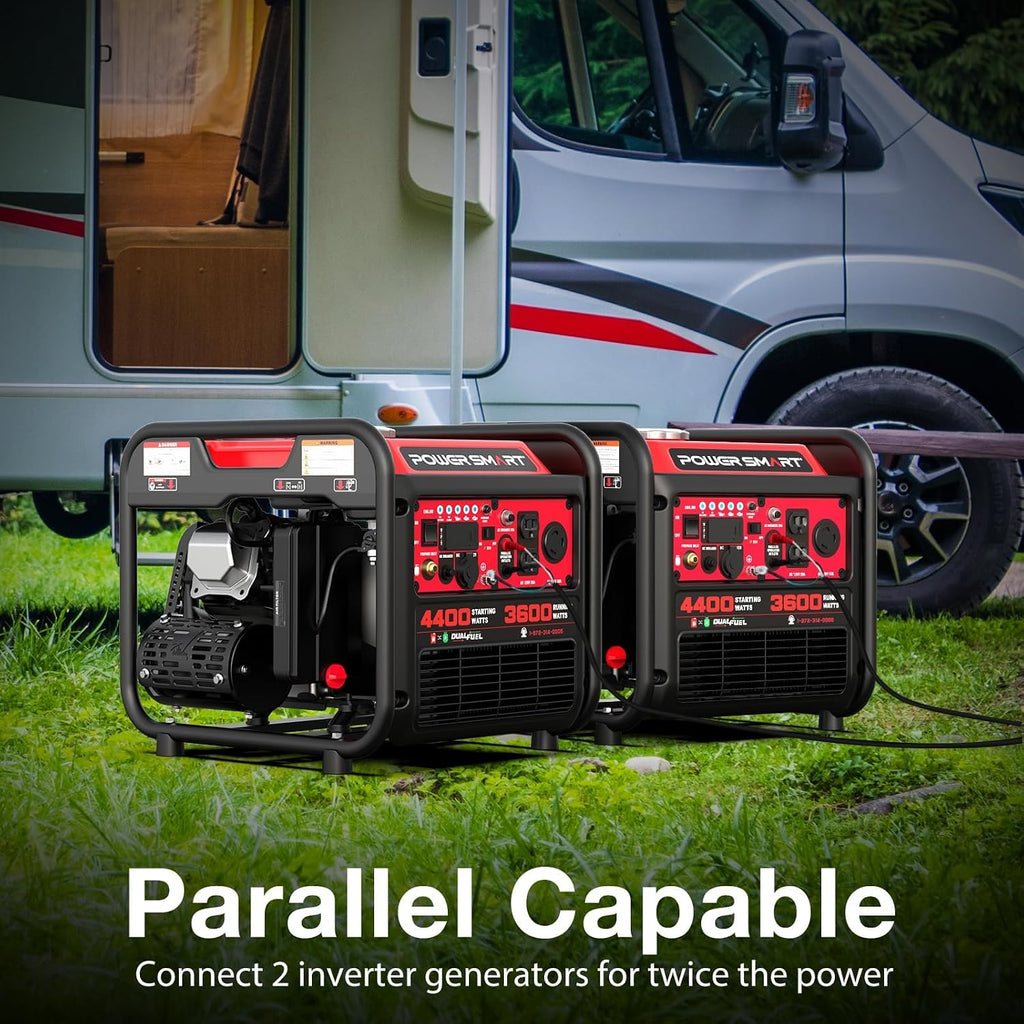 4400W Dual Fuel Inverter Generator, Gas and Propane Portable Generator with 223cc Engine, 30A RV Ready, Auto Switch