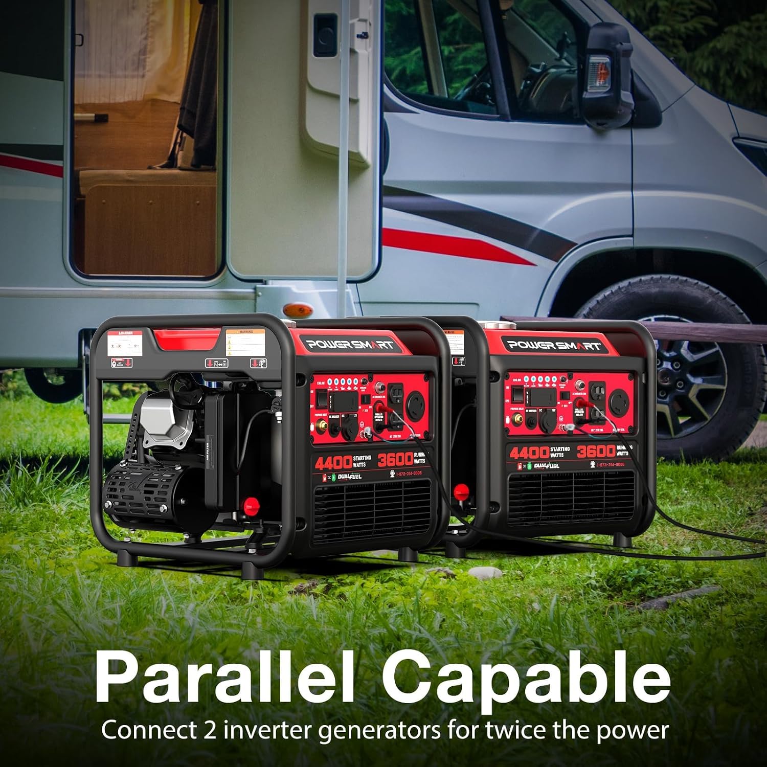4400W Dual Fuel Inverter Generator, Gas and Propane Portable Generator with 223cc Engine, 30A RV Ready, Auto Switch