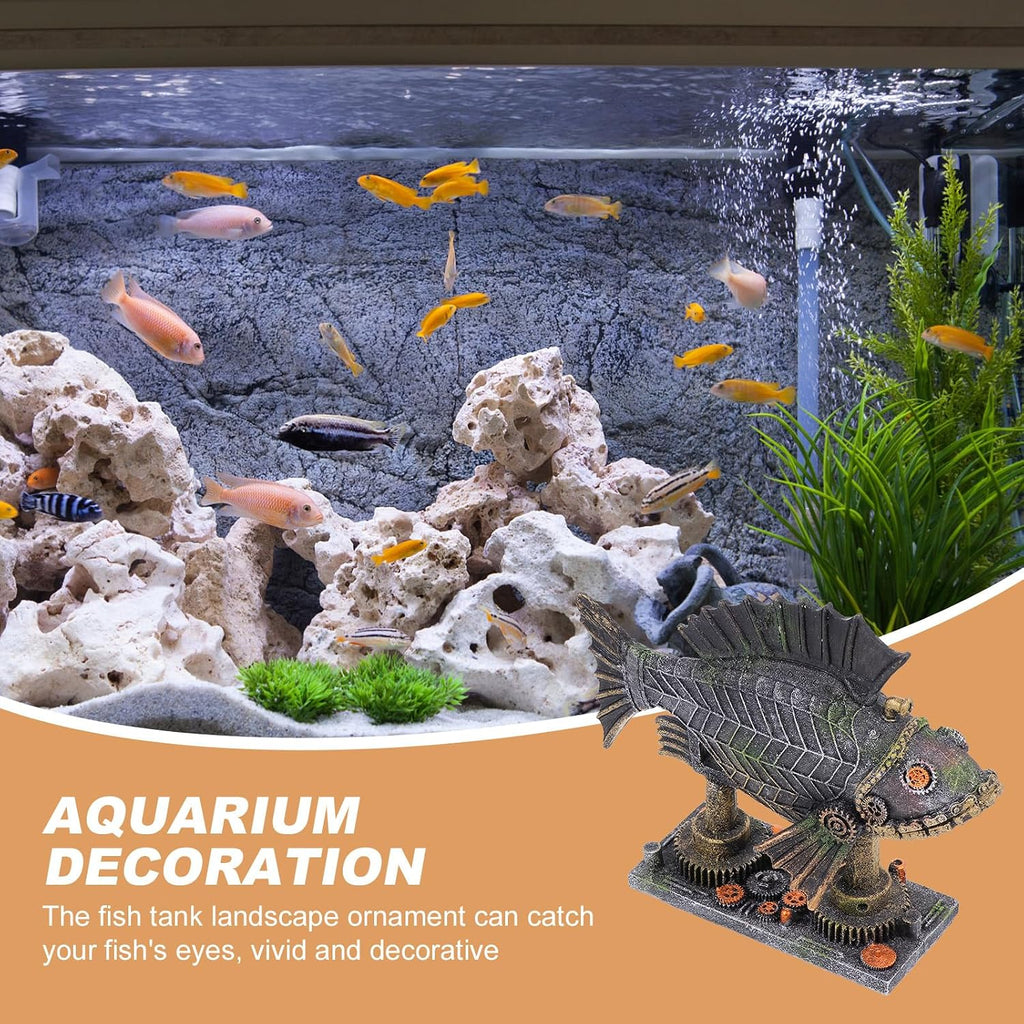 Aquarium Decoration - Steampunk Fish Decor for Fish Tank, Resin Machine Halloween Fish Tank Decoration, Beta Fish