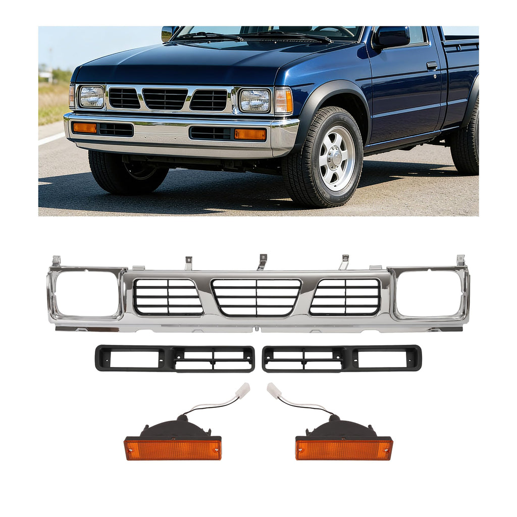 ALMULOO Grille w/Turn Signal Light Bezel Compatible with 1996-1997 Nissan