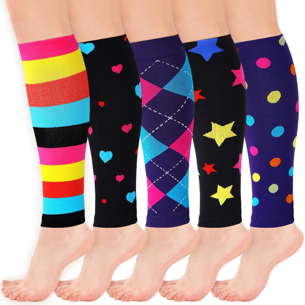 5 Pairs Calf Compression Sleeve Women Footless Compression Socks Support Elastic Leg Sleeve for Runners Nurse