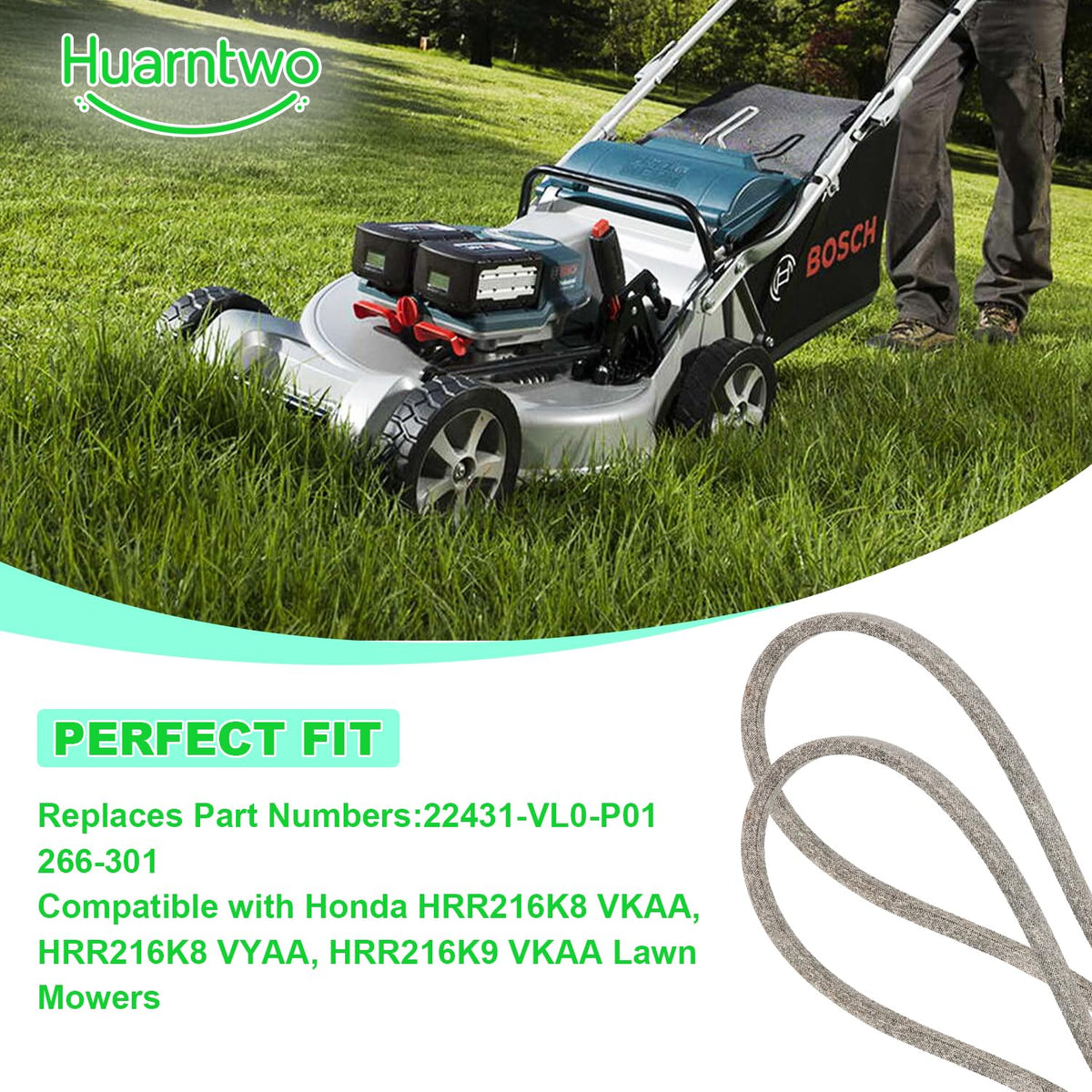 Drive V-Belt Replacement for Honda HRR216 Series Mower – OEM 22431-VL0-P01 / 22431-VL0-T01 – 3/8" x 37" Deck Belt for HRR216K8 K9 K10 K11 Walk-Behind Lawn Mower, 2 Pack – Huarntwo