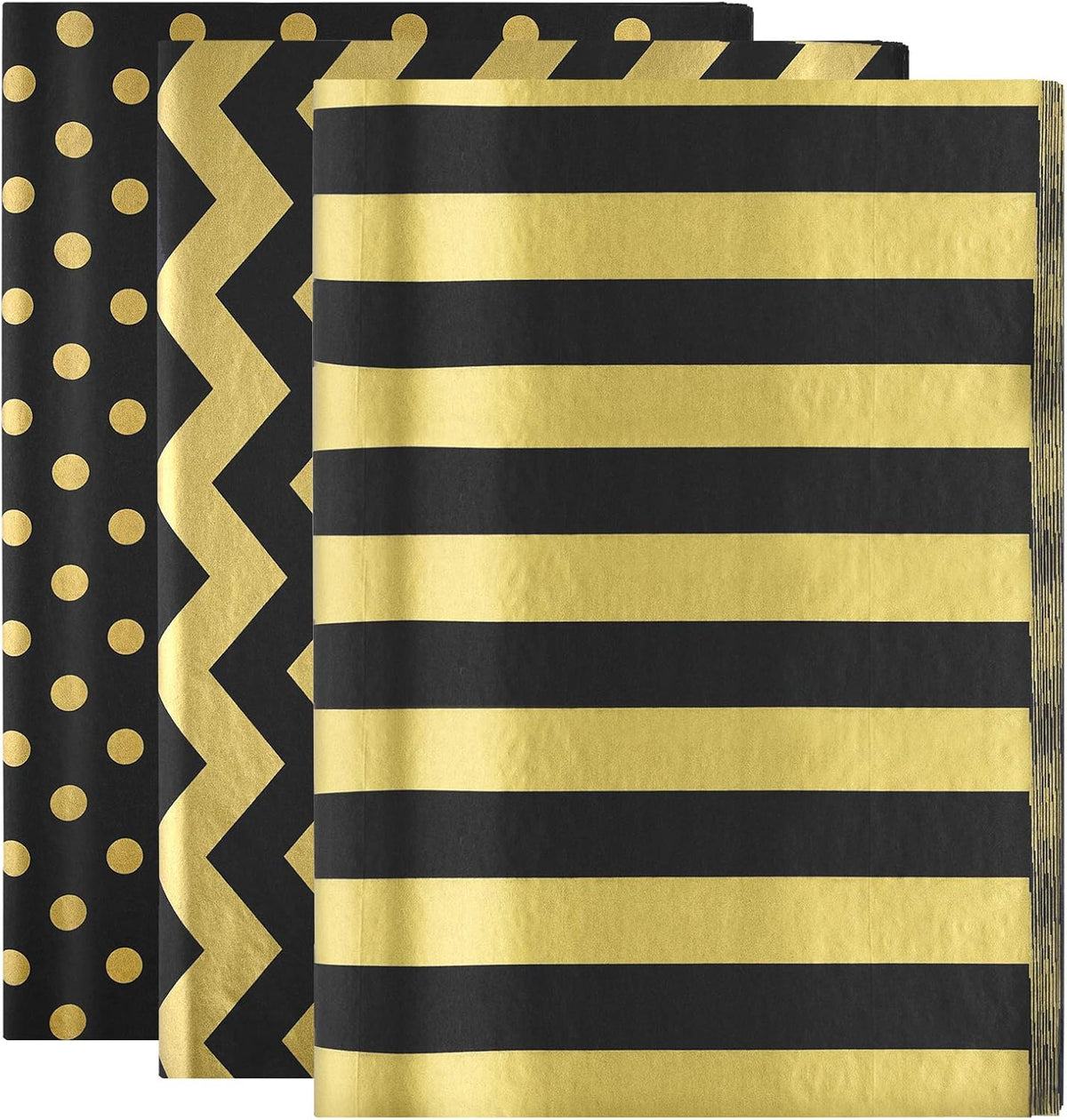 60 Pcs Gold Black Tissue Paper Bulk 3 Style Decorative Metallic Wrapping Paper for Birthday Weddings Christmas Party
