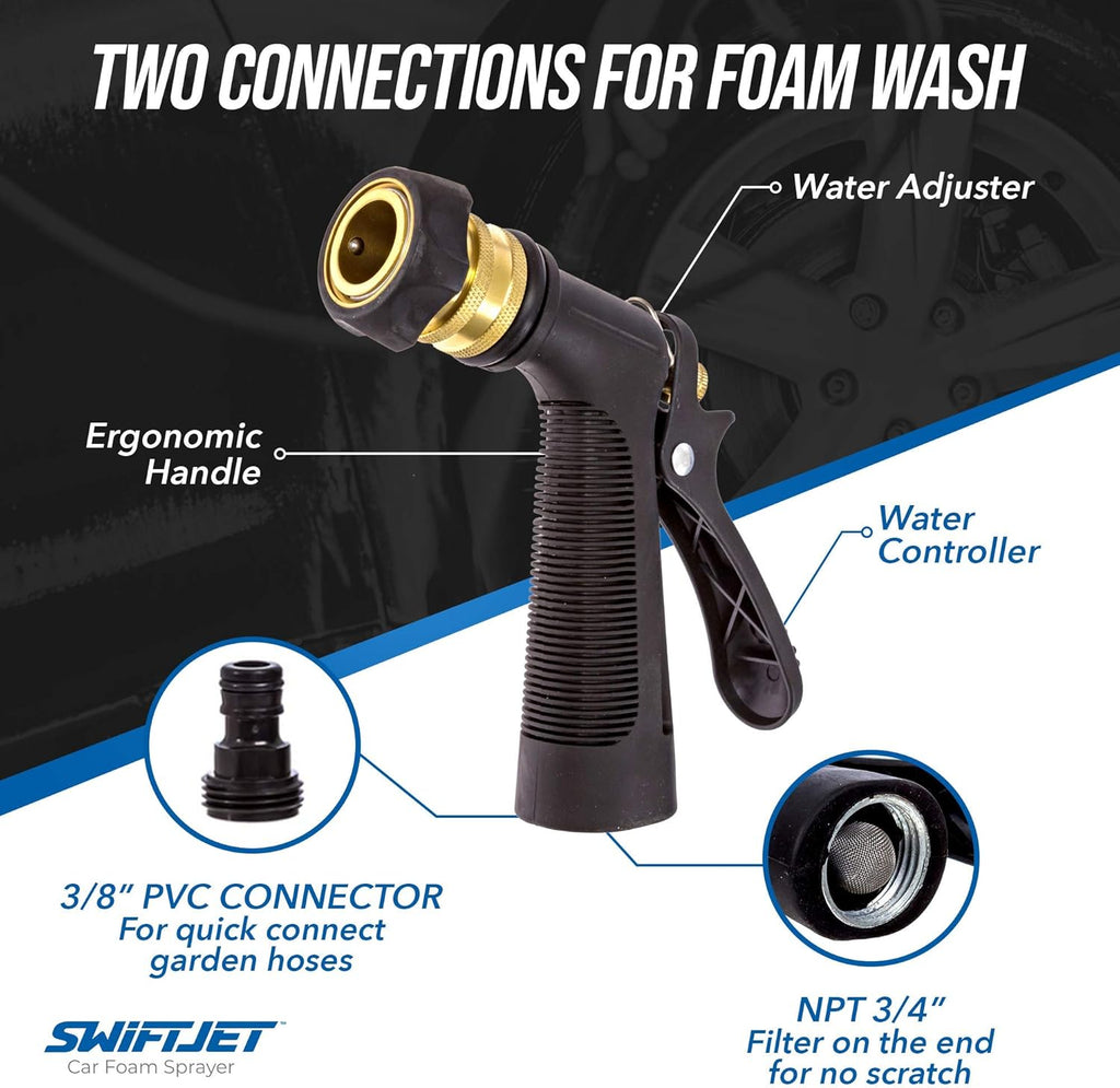 Car Wash Foam Gun + Microfiber Wash Mitt - Foam Cannon Works with Any Soap - Garden Hose Car Foam Sprayer - Car Wash