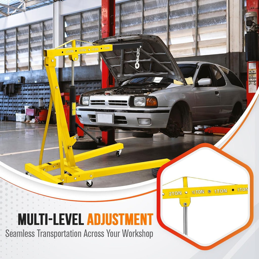 2-Ton Folding Engine Hoist with Leveler, 4400 Lbs Capacity