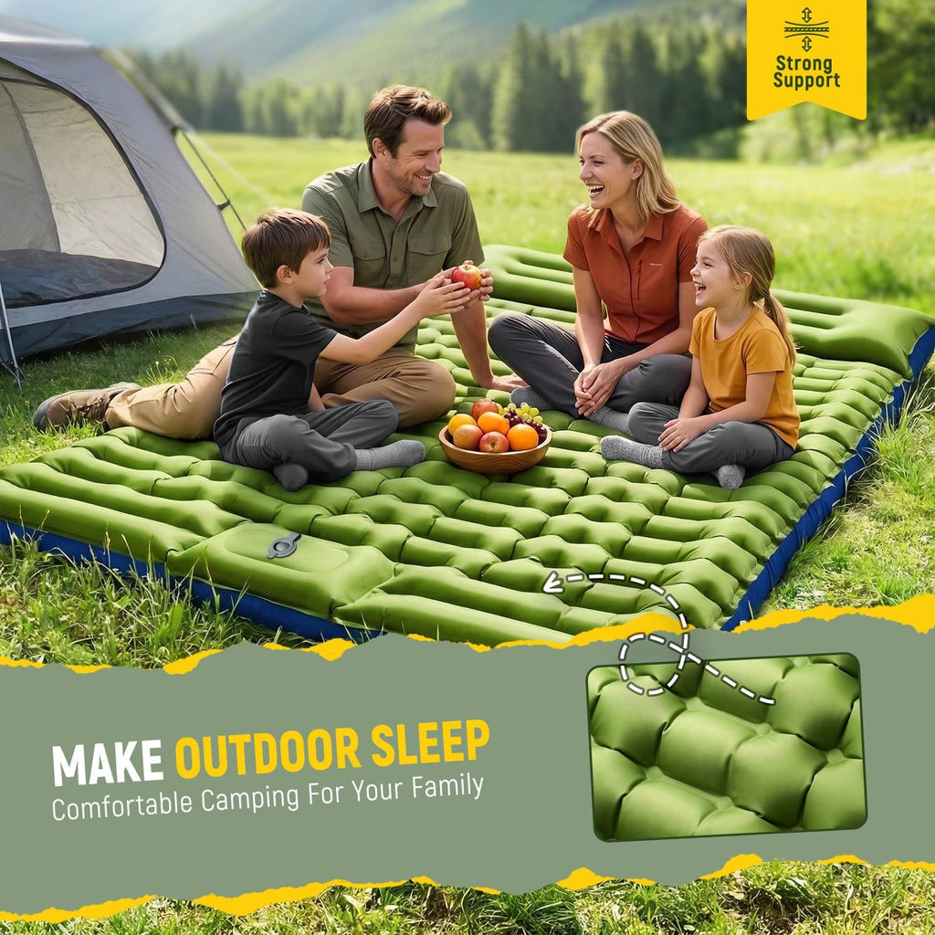 Double Sleeping Pad for Camping, 4" Extra-Thick 2 Person Inflatable Camping Mattress with Built-in Pillow & Foot