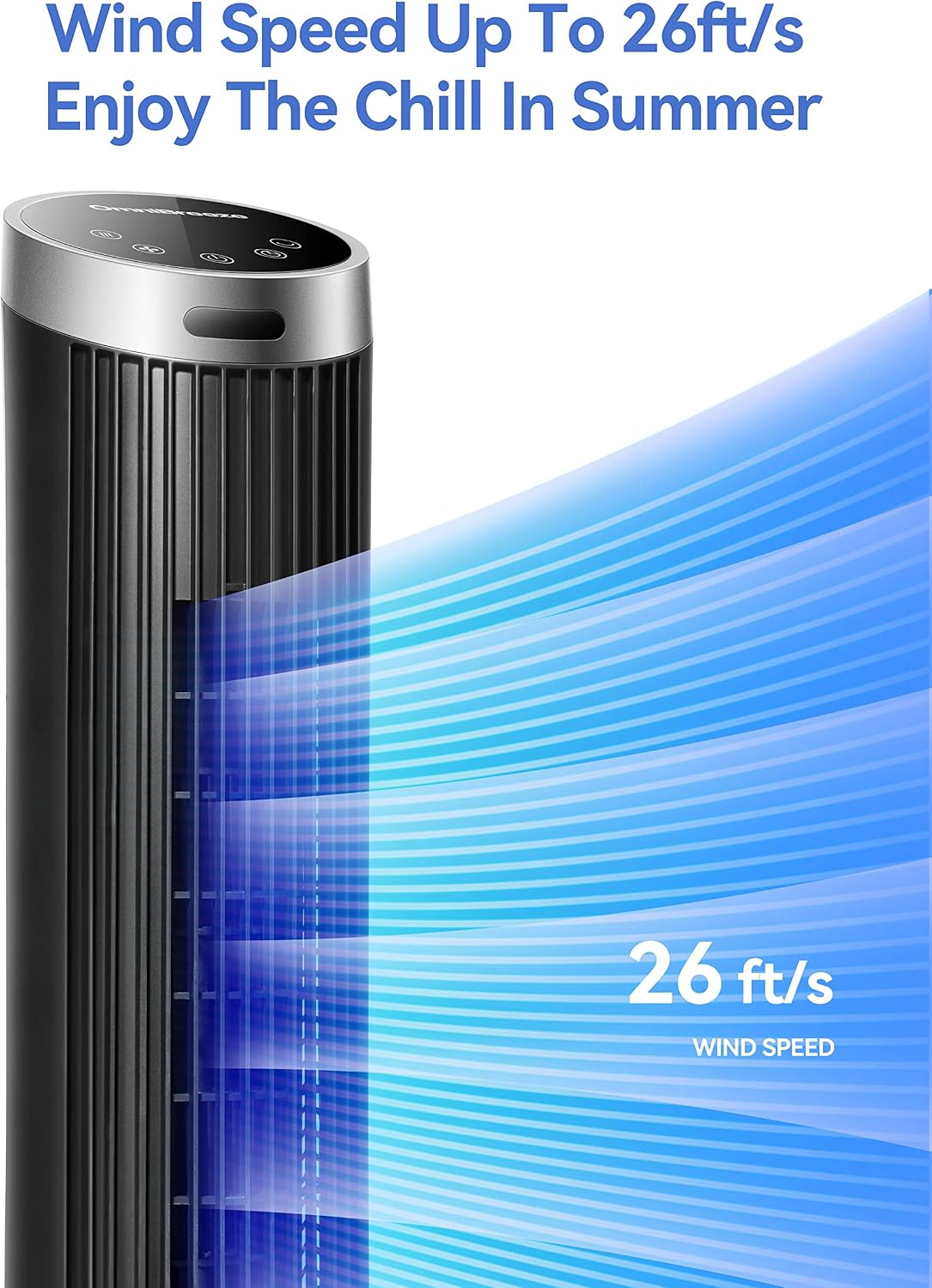 Digital Electric Tower Fan, with Remote Control, LED Display, Standing Bladeless Floor Fans Cooling and Quite Indoor