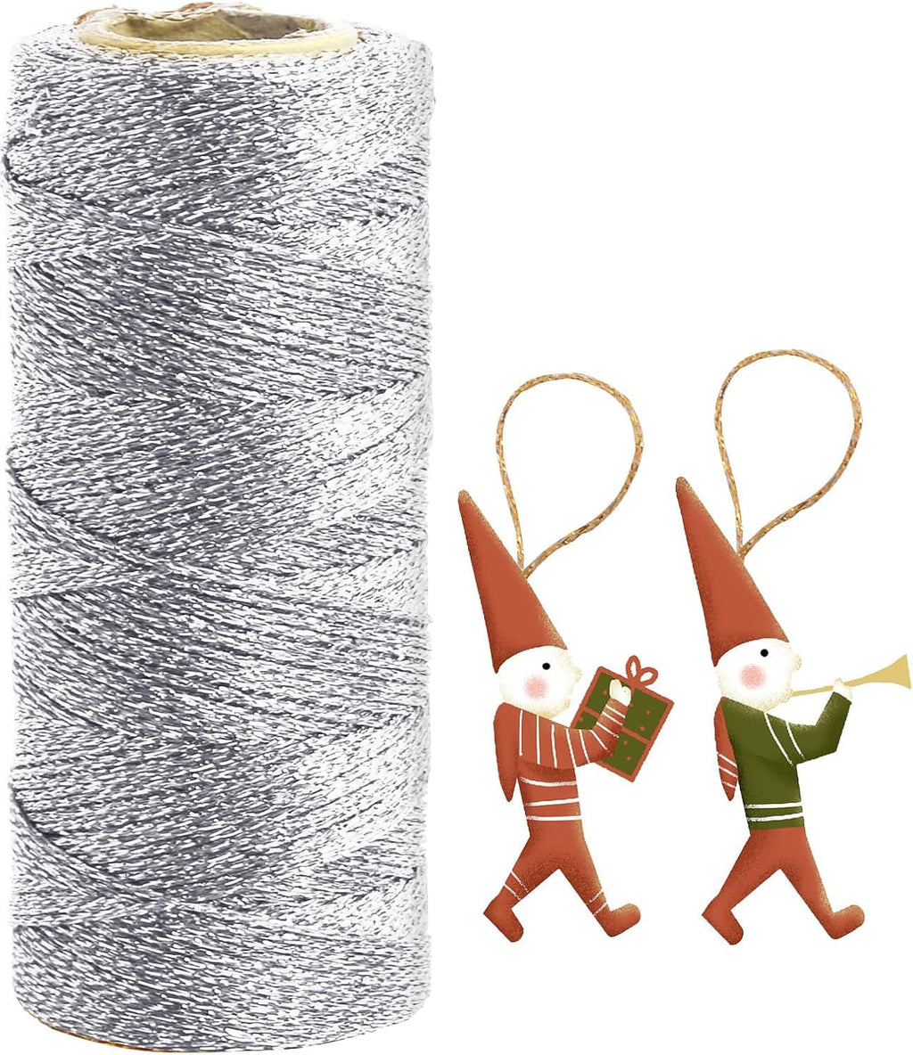 Silver String Silver Twine 328 Feet 1.5mm Silver String for Ornaments Christmas String Twine for Gift Wrapping