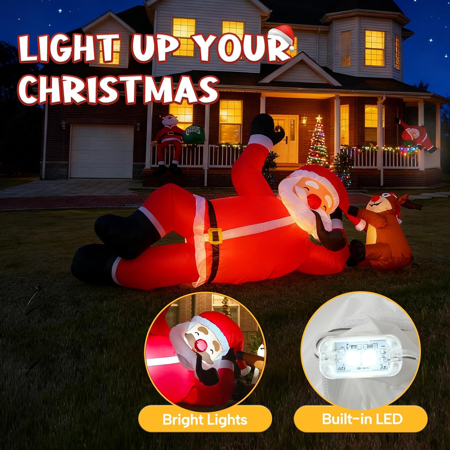 8FT Inflatable Lying Santa Reindeer with LED Lights for Yard | Blow up yard decorations, Bright LED lights, Giant