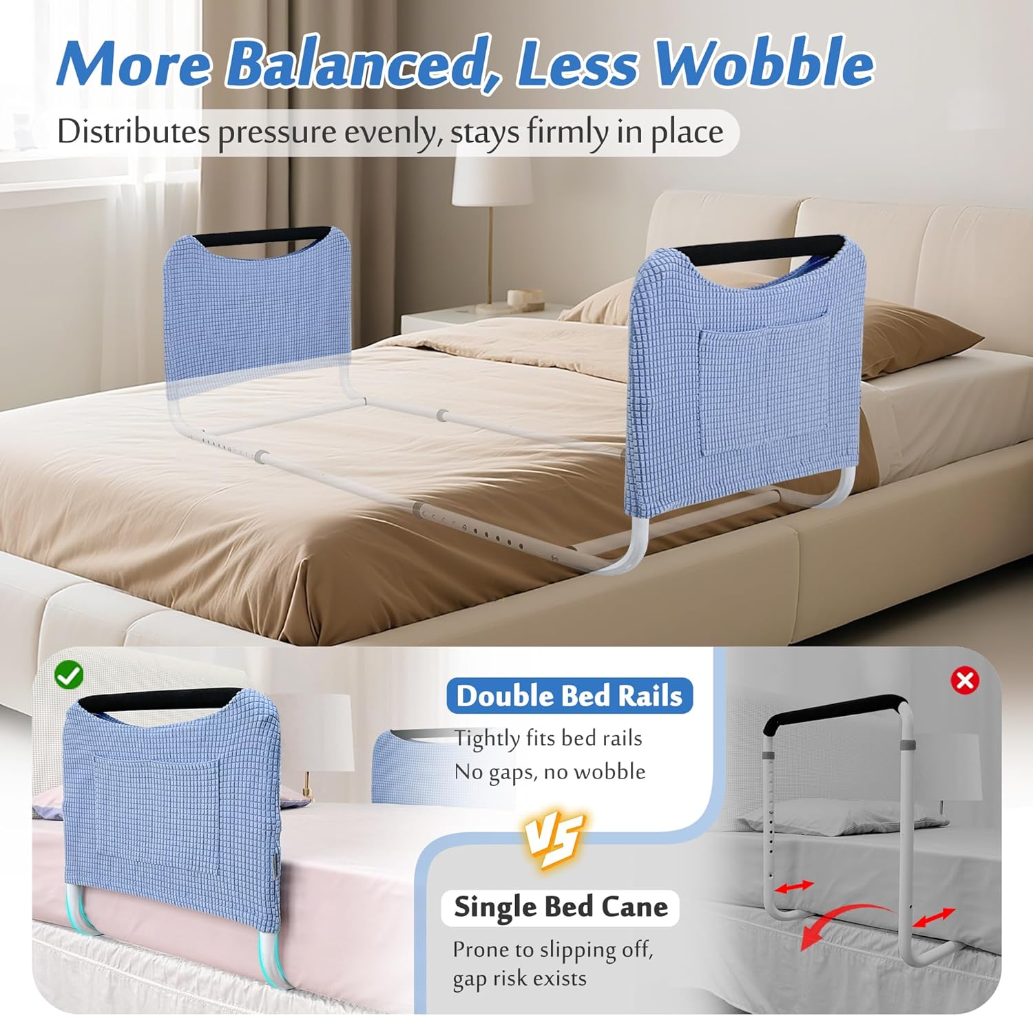 Double Bed Rail, U Bar for Medical Bedside Safety Assisting Rails, Railing Support for Elderly Adults Under Mattress