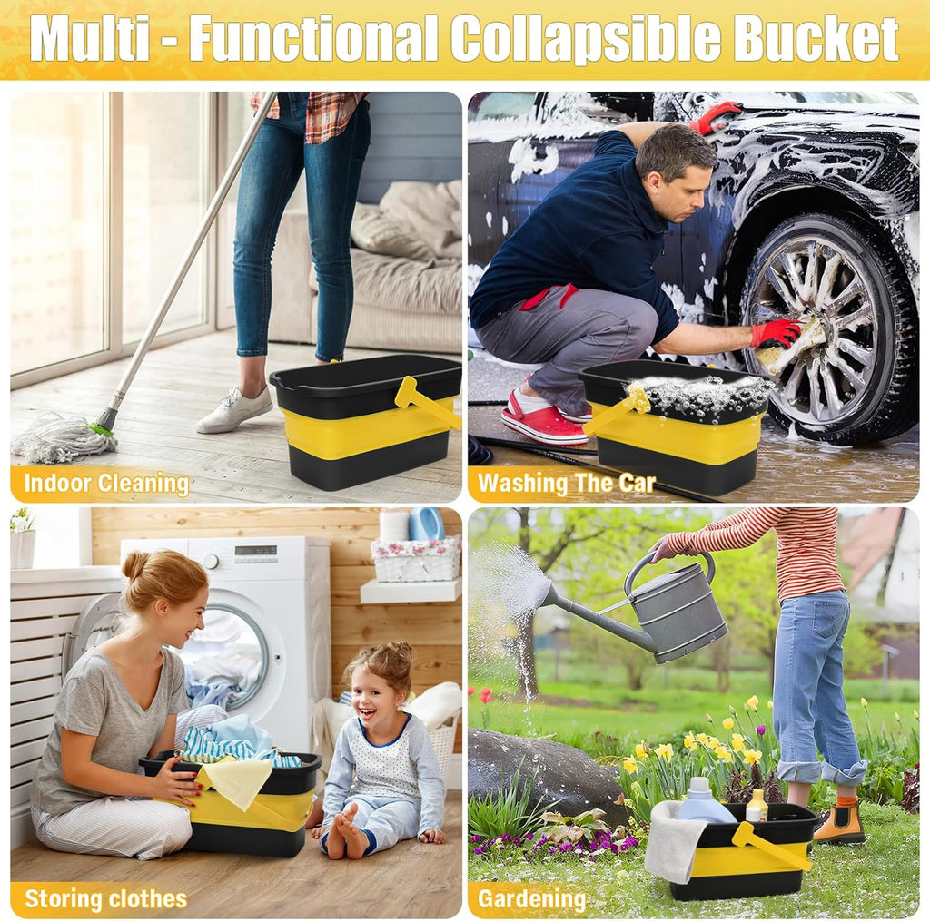 Collapsible Mop Bucket for Cleaning with Handle, Silicone Square Wash Bucket for Windows Cleaning Car
