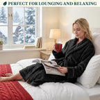 Womens Plush Robe, Soft Fleece Long Spa Bathrobe with Pockets