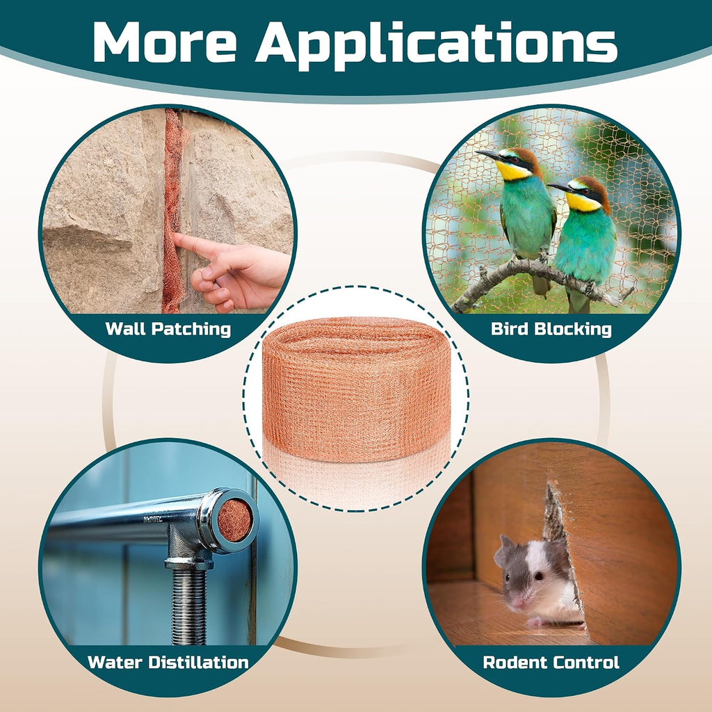 Copper Mesh Rodent Control Kit, 4in x 30ft Rustproof Pure Copper Mesh Roll | Ideal for Slug Snail Mice Control