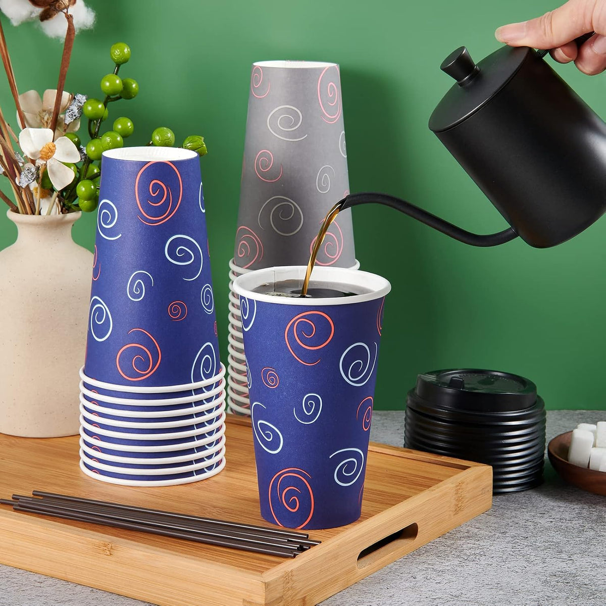 16 oz Disposable Paper Cups, 100 Pack Coffee Cups with Lids