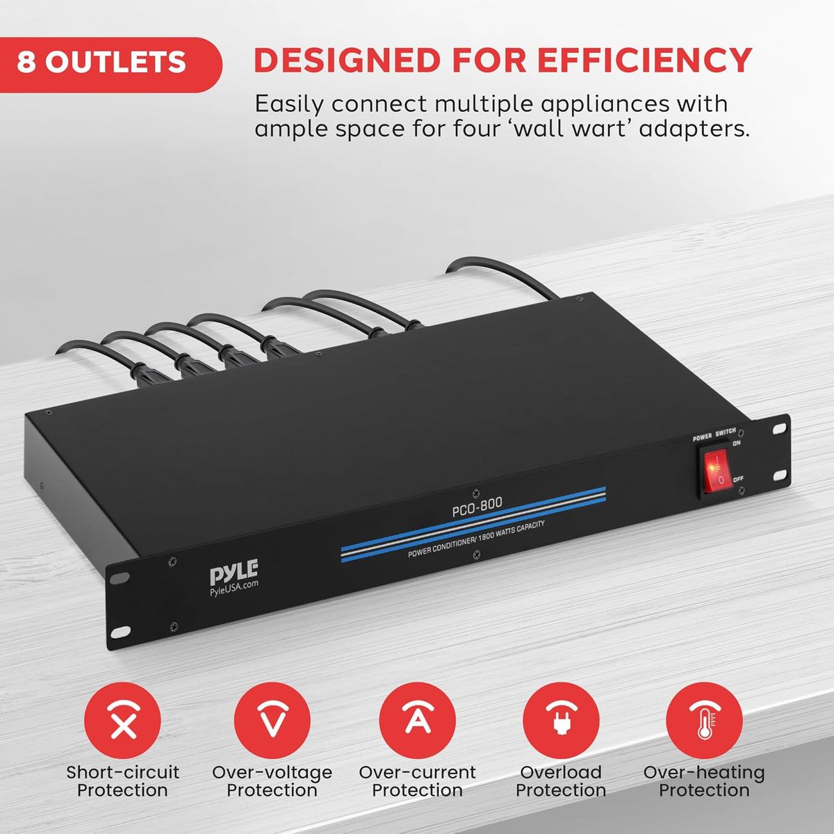 Pro 19'' Rack Mount 1800 Watt Power Conditioner with 8 Outlets