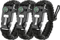 Paracord Survival Bracelet (3 Pack) - Adjustable with Fire Starter, Whistle, Compass - Survival Gear for Hiking