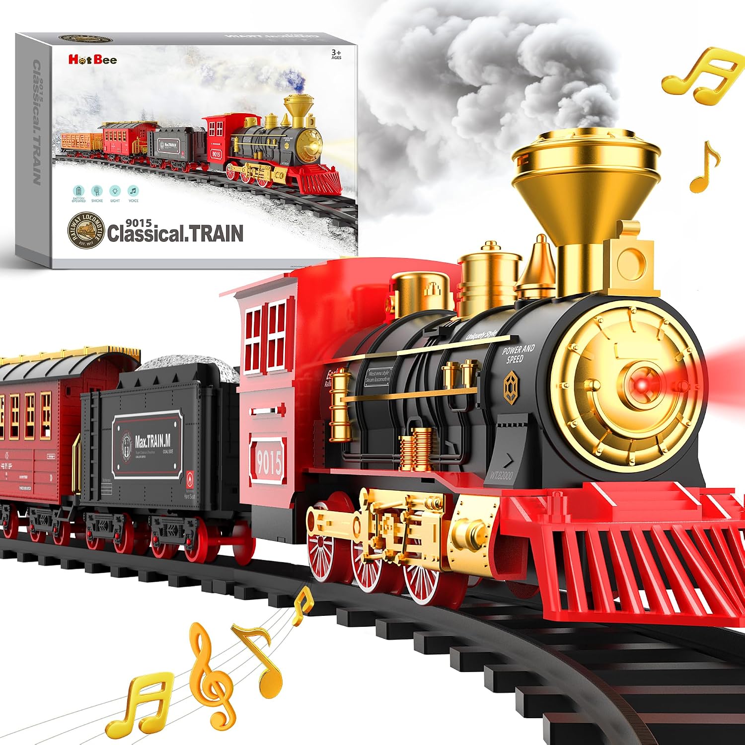 Train Set - Train Toys for Boys with Smokes, Lights and Sound, Toy Train Set for Under Christmas Tree, Toddler Model