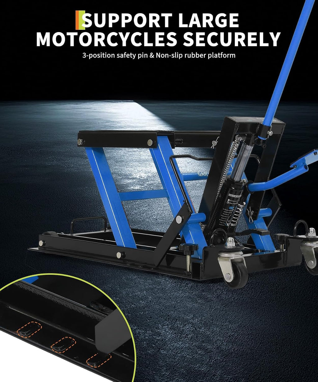 Motorcycle Jack, 1500 Lbs Hydraulic Motorcycle Lift Jack, Adjustable Height 4.53" To15.35, Heavy-Duty Steel ATV Lift
