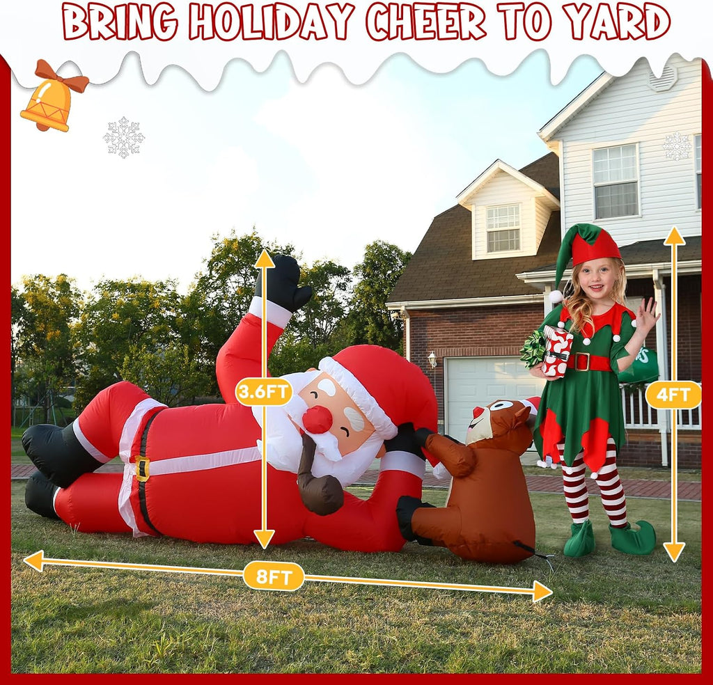 8FT Inflatable Lying Santa Reindeer with LED Lights for Yard | Blow up yard decorations, Bright LED lights, Giant