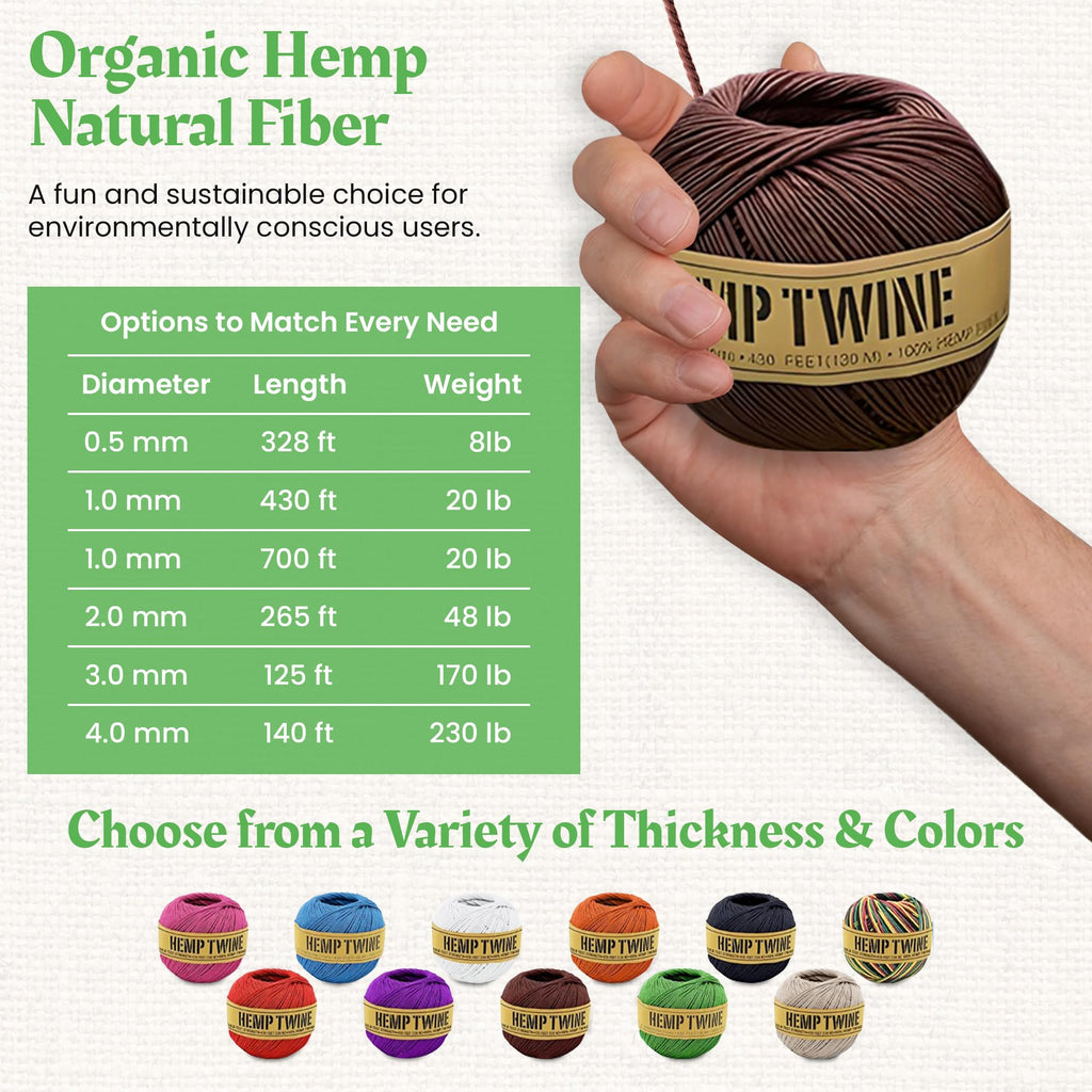 Natural Hemp Twine - Macrame, Jewelry, Garden + Craft - 0.5MM