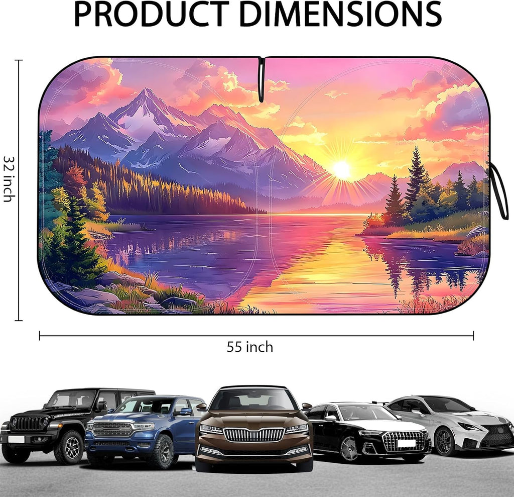 Car Windshield Sun Shade for Sedans, SUVs & Trucks Reflective UV Block Sunshade Visor Shield Foldable with Storage