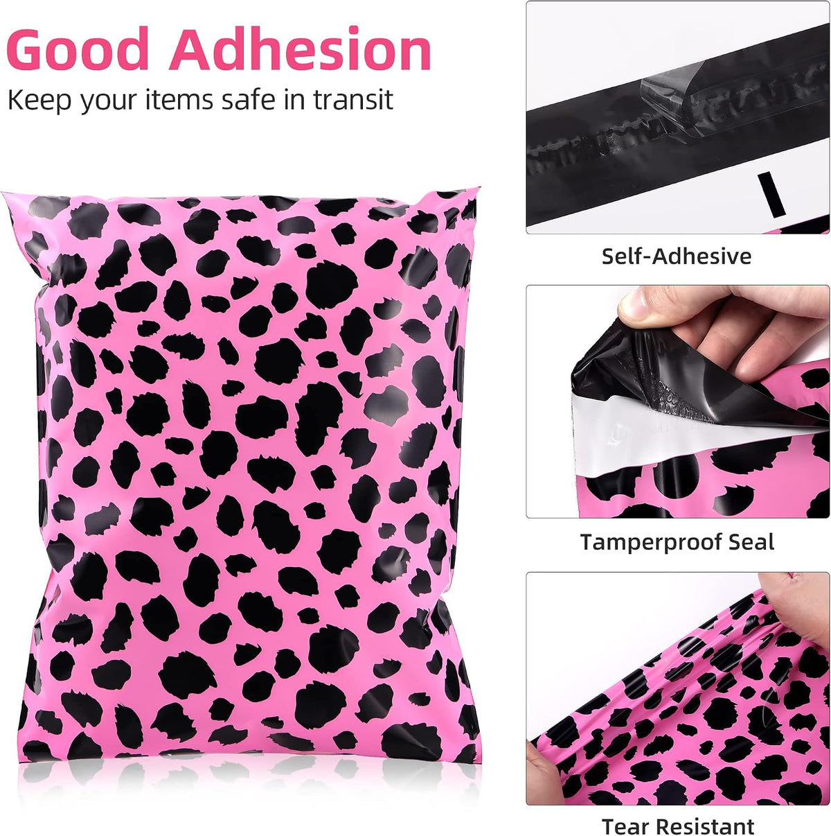 10x13 Inch Poly Mailers, Pink Leopard, 100 Pack Self Sealing